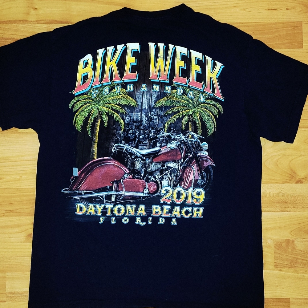 Bike Week 2019 Daytona Beach Florida Black Biker Tropical T-shirt, Large